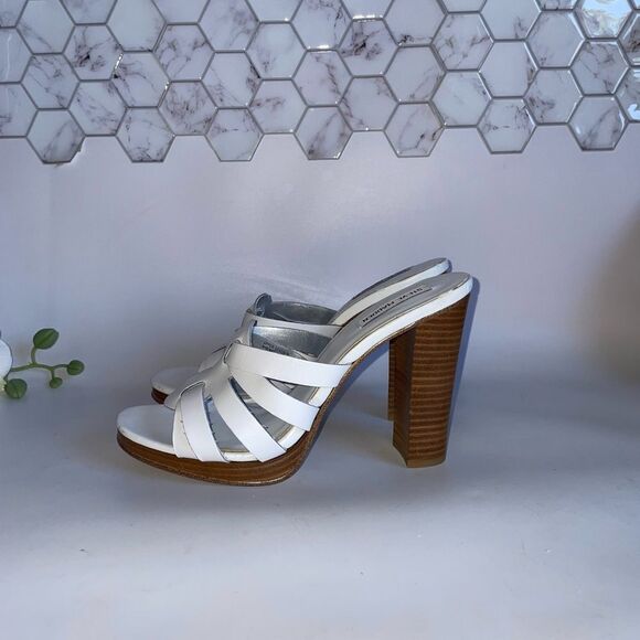 New wob Steve Madden White Leather Strappy Heels - Picture 3 of 7